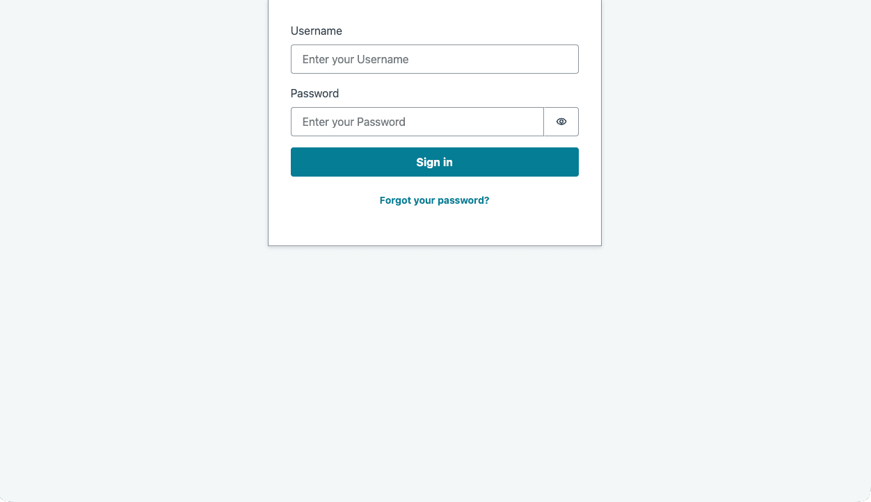 Manager sign-in form with username and password fields and no sign-up option